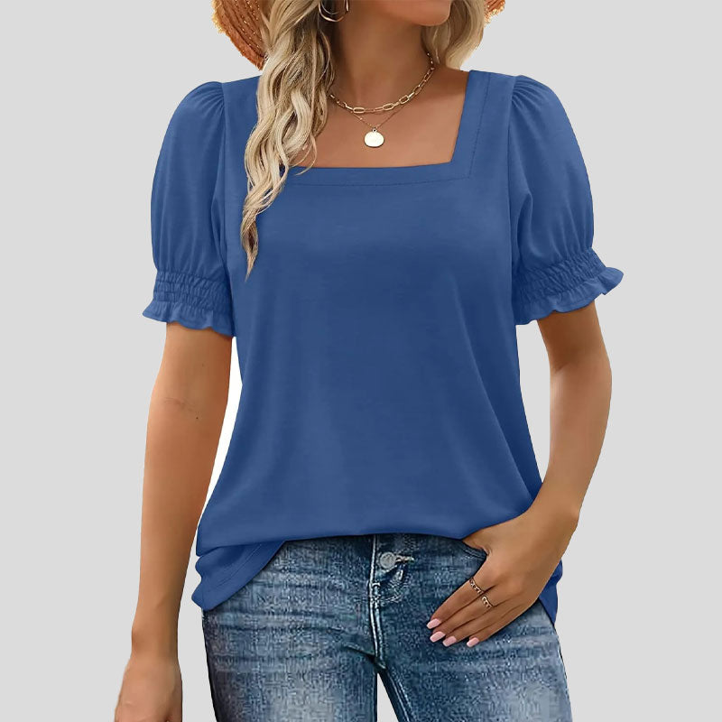 ⏳Begrænset tidsbegrænset sal🌸Kvinders firkantede halsudskæring Smocked ærmer T-shirt Casual Topi