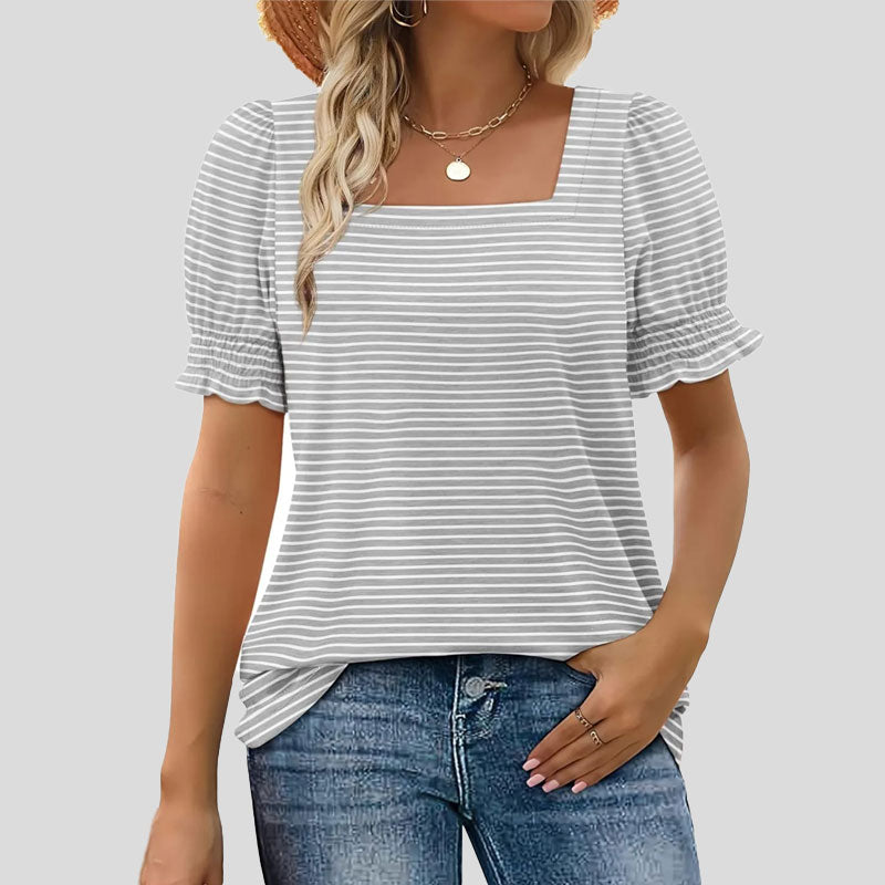 ⏳Begrænset tidsbegrænset sal🌸Kvinders firkantede halsudskæring Smocked ærmer T-shirt Casual Topi