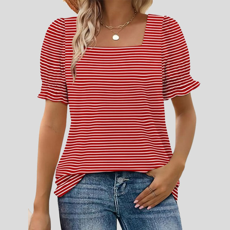 ⏳Begrænset tidsbegrænset sal🌸Kvinders firkantede halsudskæring Smocked ærmer T-shirt Casual Topi