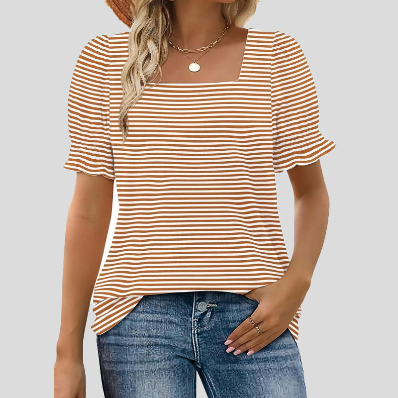 ⏳Begrænset tidsbegrænset sal🌸Kvinders firkantede halsudskæring Smocked ærmer T-shirt Casual Topi