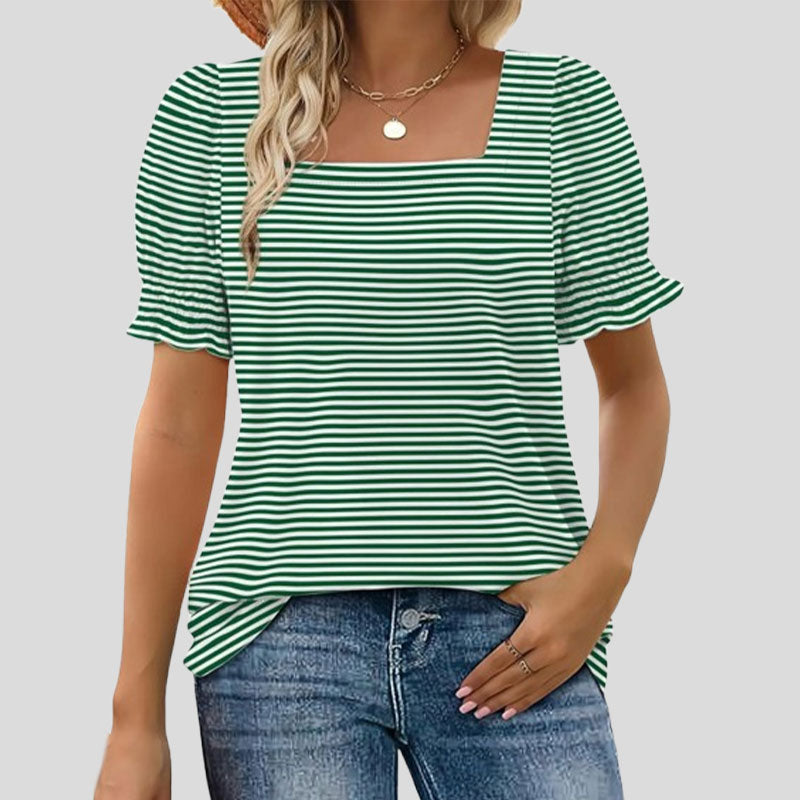 ⏳Begrænset tidsbegrænset sal🌸Kvinders firkantede halsudskæring Smocked ærmer T-shirt Casual Topi