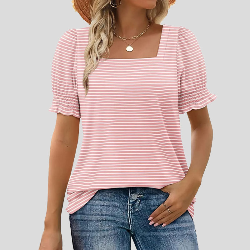 ⏳Begrænset tidsbegrænset sal🌸Kvinders firkantede halsudskæring Smocked ærmer T-shirt Casual Topi