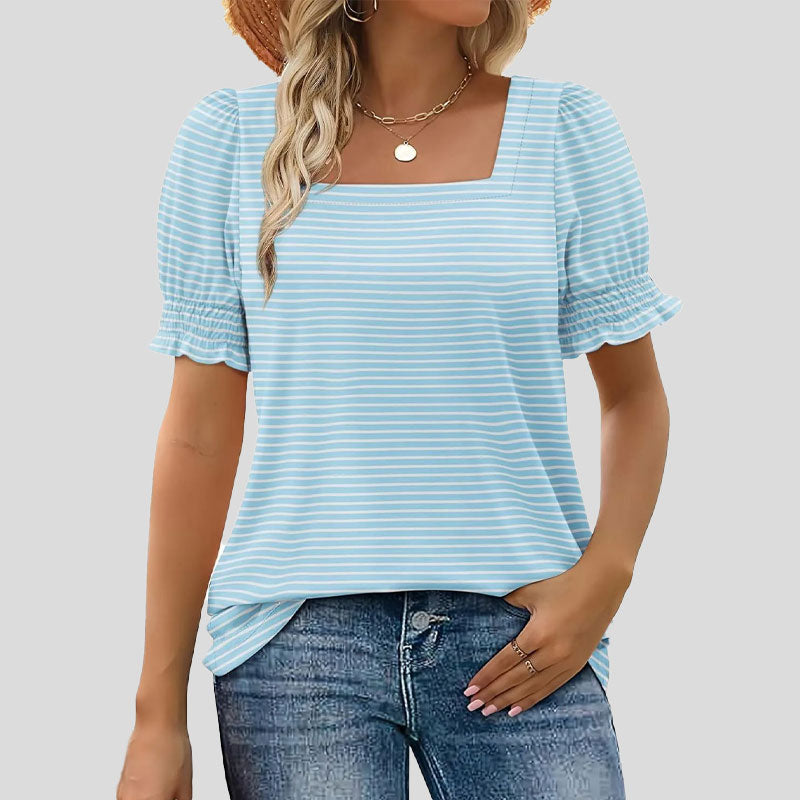 ⏳Begrænset tidsbegrænset sal🌸Kvinders firkantede halsudskæring Smocked ærmer T-shirt Casual Topi