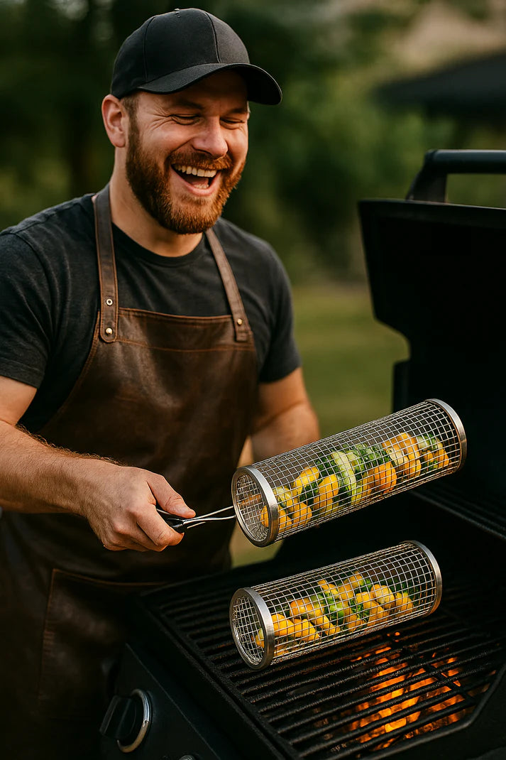 Udendørs rullende grillkurv i rustfrit stål