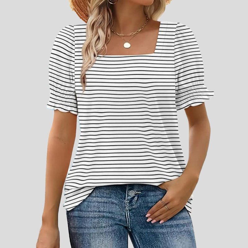 ⏳Begrænset tidsbegrænset sal🌸Kvinders firkantede halsudskæring Smocked ærmer T-shirt Casual Topi
